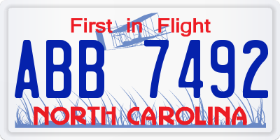NC license plate ABB7492