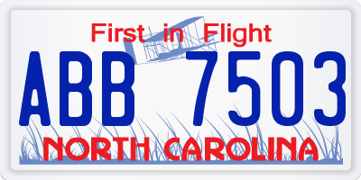 NC license plate ABB7503