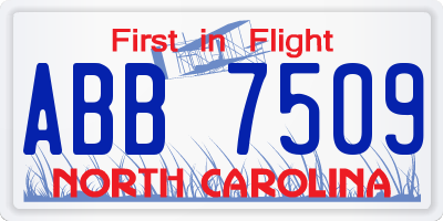 NC license plate ABB7509