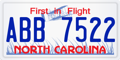 NC license plate ABB7522