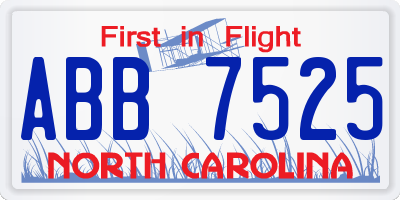 NC license plate ABB7525