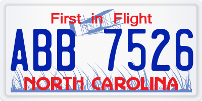 NC license plate ABB7526