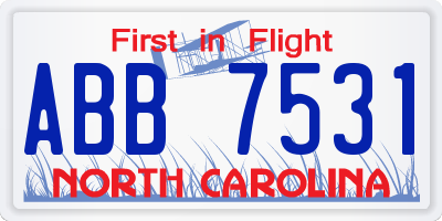 NC license plate ABB7531