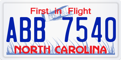 NC license plate ABB7540