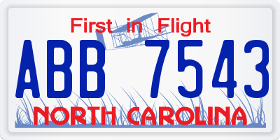 NC license plate ABB7543