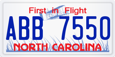 NC license plate ABB7550