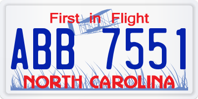 NC license plate ABB7551