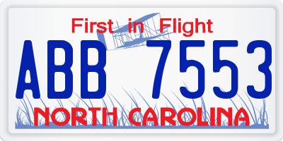 NC license plate ABB7553