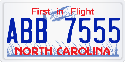 NC license plate ABB7555