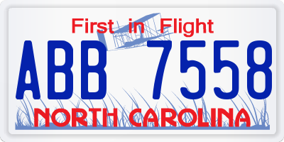 NC license plate ABB7558