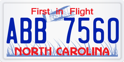 NC license plate ABB7560