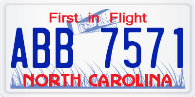 NC license plate ABB7571