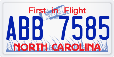 NC license plate ABB7585
