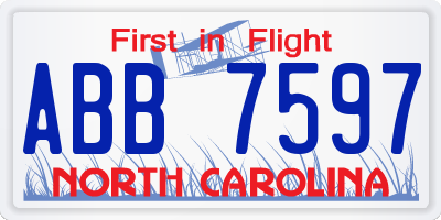 NC license plate ABB7597