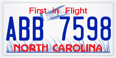 NC license plate ABB7598