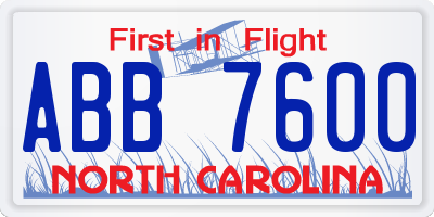 NC license plate ABB7600