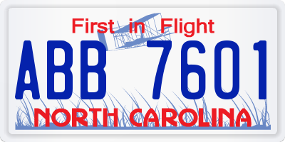 NC license plate ABB7601