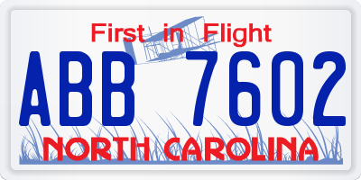 NC license plate ABB7602