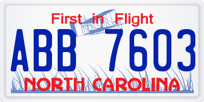 NC license plate ABB7603