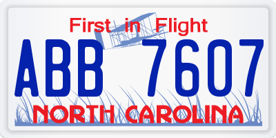 NC license plate ABB7607