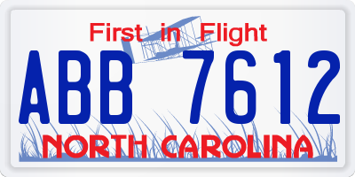 NC license plate ABB7612