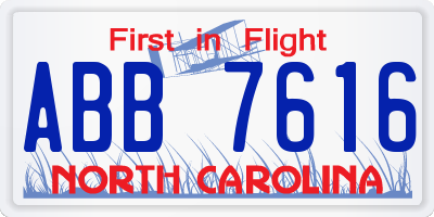NC license plate ABB7616