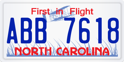 NC license plate ABB7618