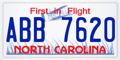 NC license plate ABB7620