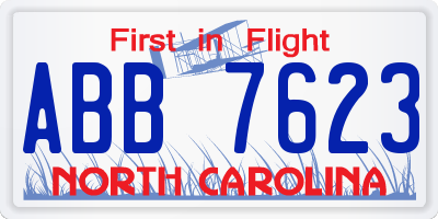 NC license plate ABB7623