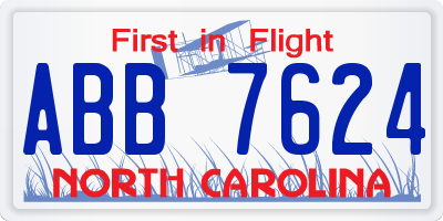 NC license plate ABB7624