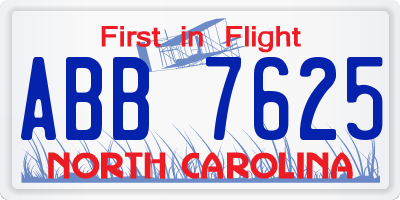 NC license plate ABB7625