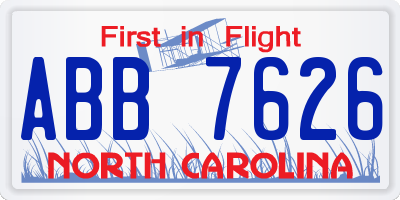 NC license plate ABB7626