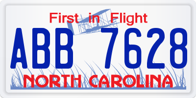 NC license plate ABB7628