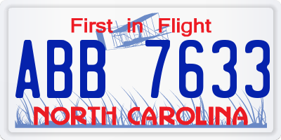 NC license plate ABB7633