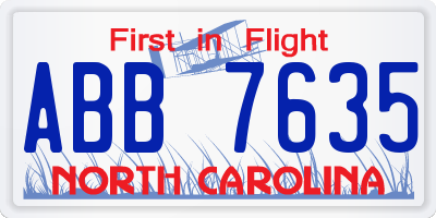 NC license plate ABB7635