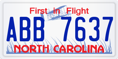 NC license plate ABB7637