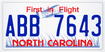 NC license plate ABB7643