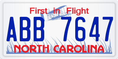 NC license plate ABB7647