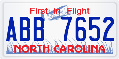 NC license plate ABB7652