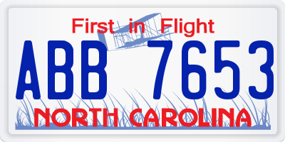 NC license plate ABB7653