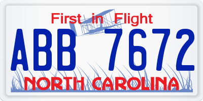 NC license plate ABB7672