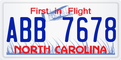 NC license plate ABB7678