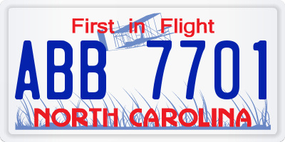 NC license plate ABB7701