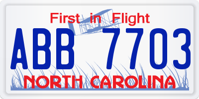 NC license plate ABB7703