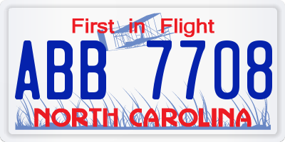 NC license plate ABB7708
