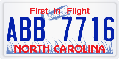 NC license plate ABB7716