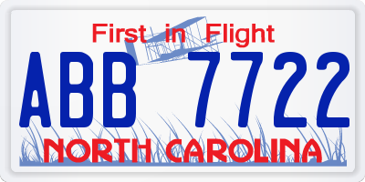 NC license plate ABB7722