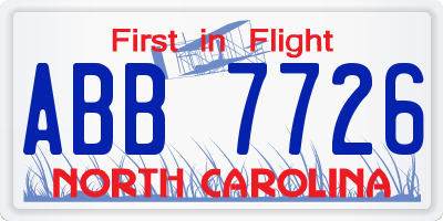 NC license plate ABB7726