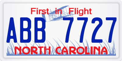 NC license plate ABB7727