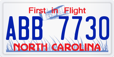 NC license plate ABB7730